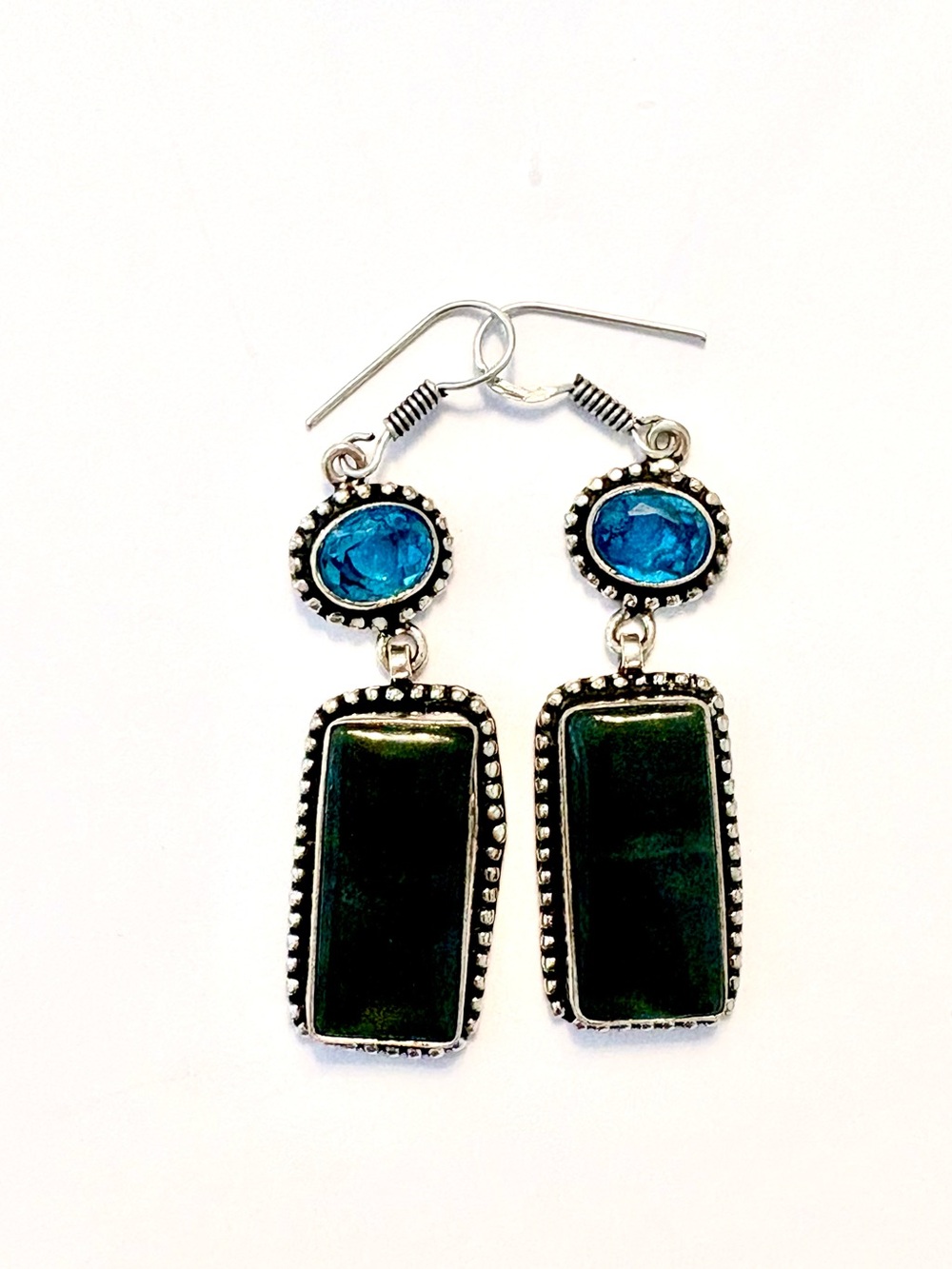 Beautiful, 925 marked, Solar Agate and Blue Topaz earrings.